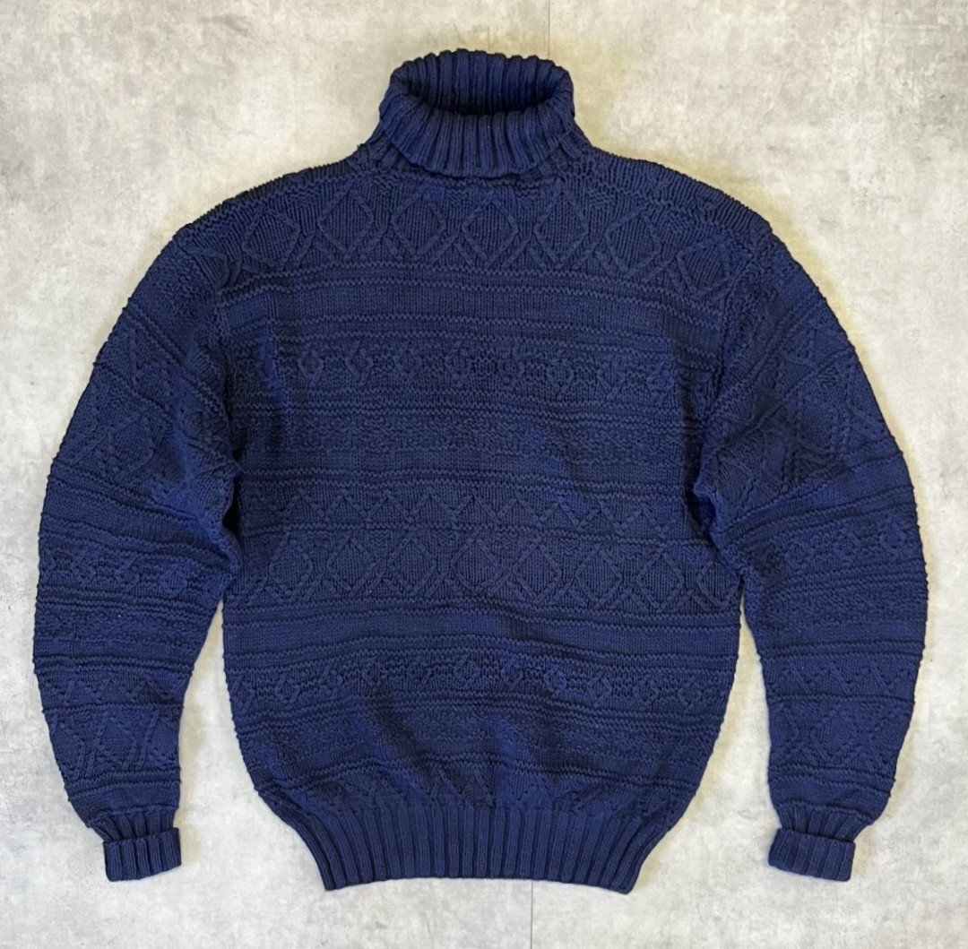 90'S RALPH LAUREN "HAND KNIT" タートルネック フィッシャーマンセーター ネイビー (VINTAGE) 「Knit」入荷しました。