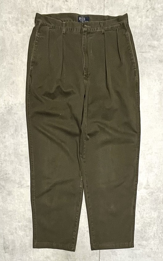 90'S RALPH LAUREN "ボックスロゴ" ツープリーツ チノパンツ オリーブ USA製 (VINTAGE) 「Bottoms」入荷しました。