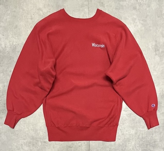90'S CHAMPION "WISCONSIN" 刺繍タグ リバースウィーブ レッド USA製 (VINTAGE) 「Sweat Shirt」入荷しました。