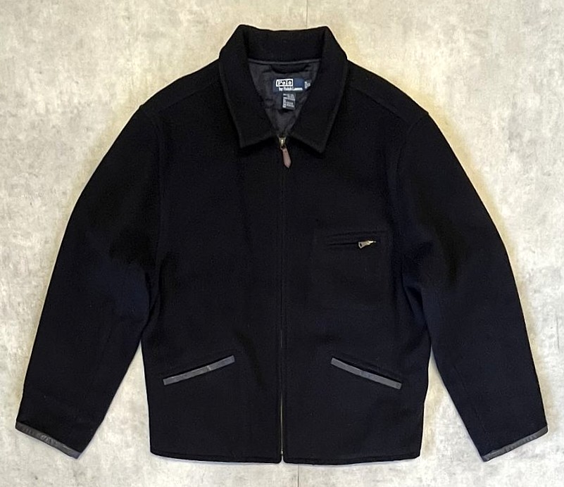 90'S RALPH LAUREN 裏地キルティング レザーエルボーパッチ ウール スポーツジャケット ダークネイビー (VINTAGE) 「Jacket」入荷しました。