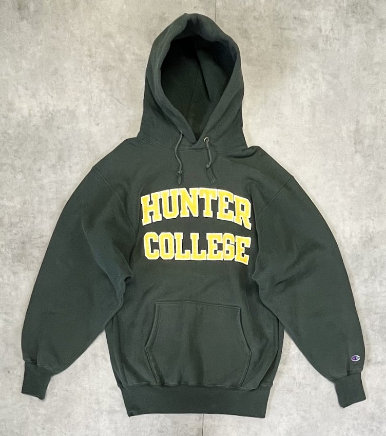 90'S CHAMPION "HUNTER COLLEGE" 刺繍タグ リバースウィーブ パーカー グリーン USA製 (VINTAGE) 「Parka」入荷しました。