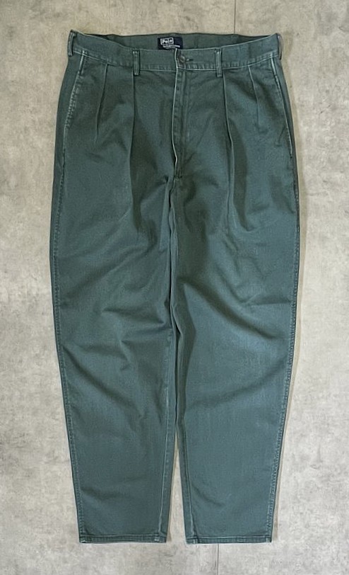 90'S RALPH LAUREN "クレストロゴ" ツープリーツ チノパンツ グリーン USA製 (VINTAGE) 「Bottoms」入荷しました。