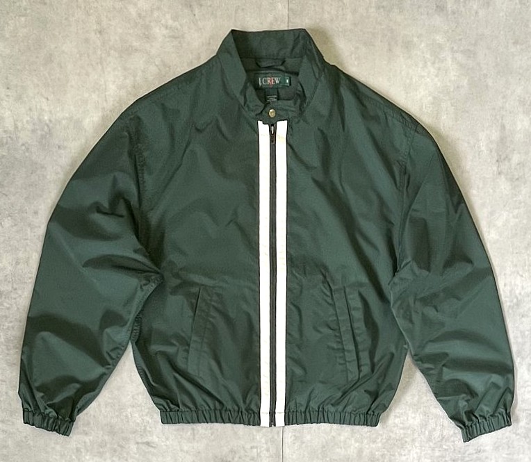 90'S J.CREW 旧タグ スタンドカラー ナイロン ライダースジャケット グリーン/ホワイトライン (VINTAGE) 「Jacket」入荷しました。