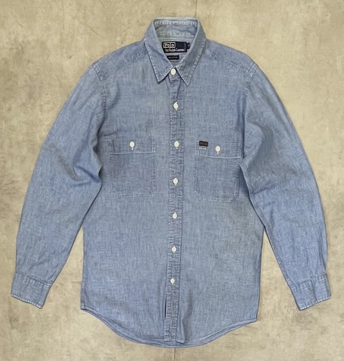 90'S RALPH LAUREN 猫目ボタン シャンブレーシャツ ブルー (VINTAGE) 「L/S Shirt」入荷しました。