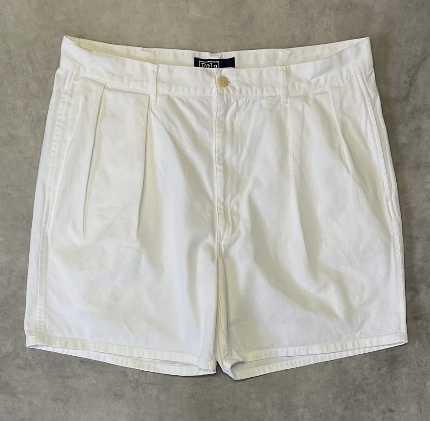 90'S RALPH LAUREN "ボックスロゴ" ツープリーツ チノショーツ ホワイト (VINTAGE) 「Shorts」入荷しました。