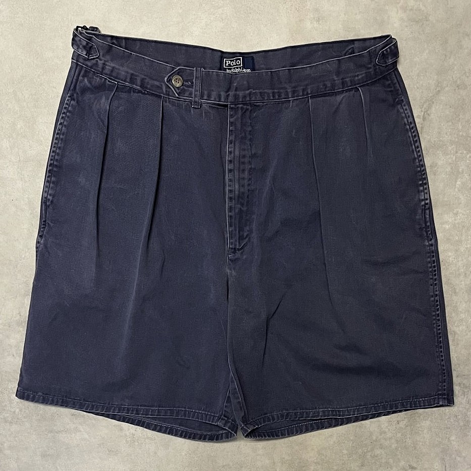90'S RALPH LAUREN "クレストロゴ" ツープリーツ チノショーツ ネイビー USA製 (VINTAGE)「Shorts」入荷しました。