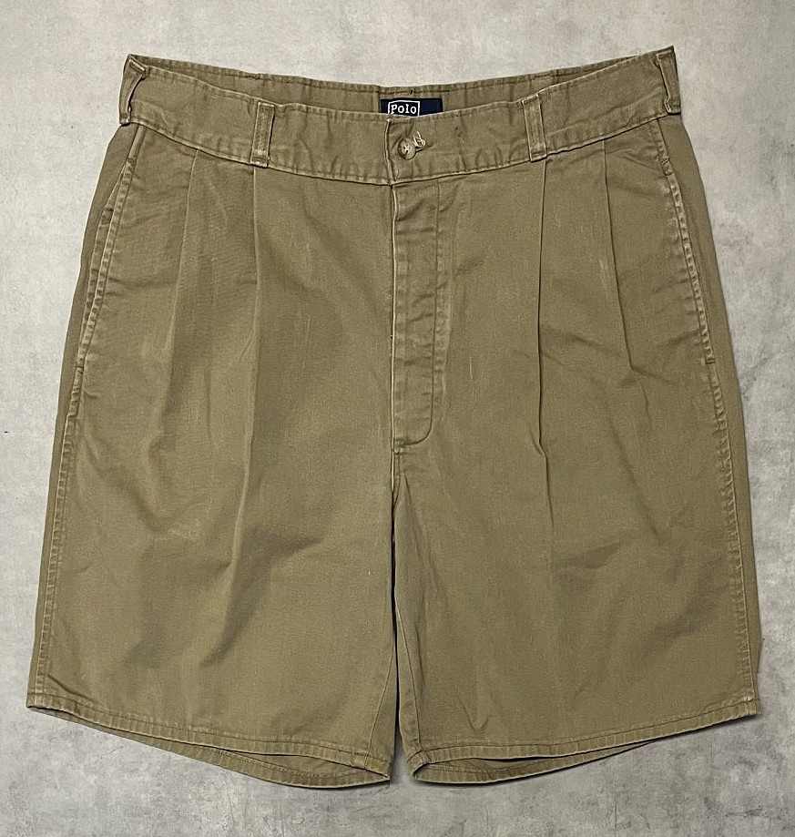 90'S RALPH LAUREN ボタンフライ ツープリーツ ミリタリーチノショーツ タン USA製 (VINTAGE)「Shorts」入荷しました。