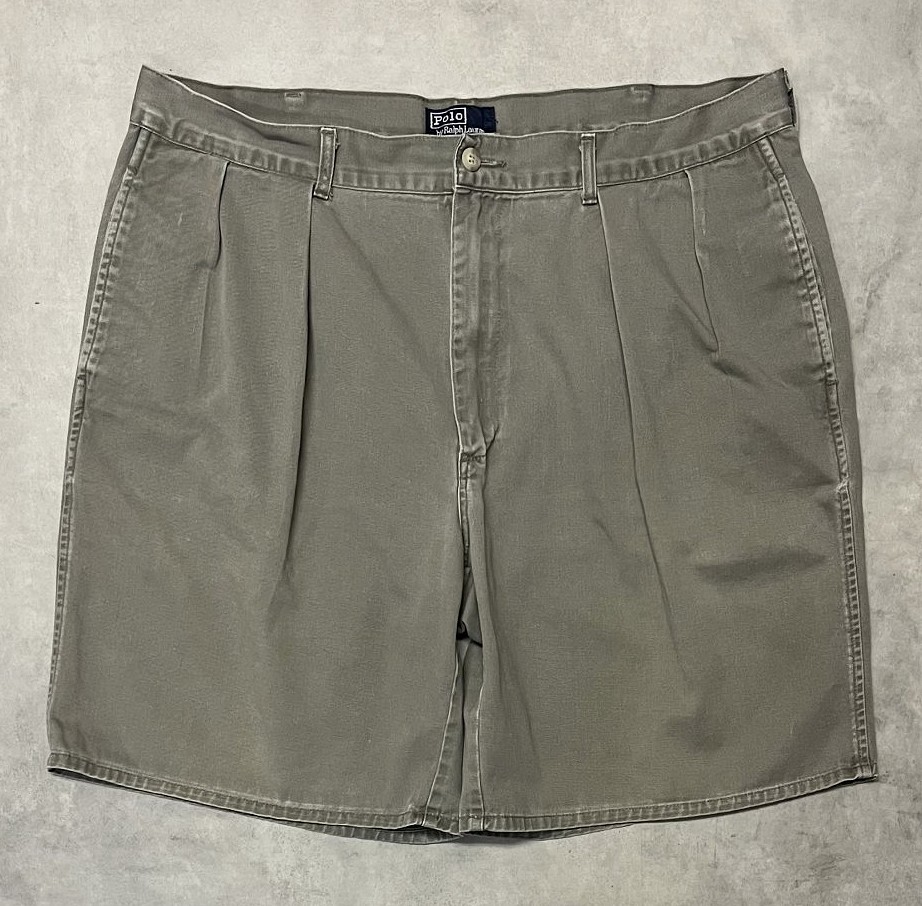 90'S RALPH LAUREN "ボックスロゴ" ツープリーツ チノショーツ カーキ USA製 (VINTAGE)「Shorts」入荷しました。