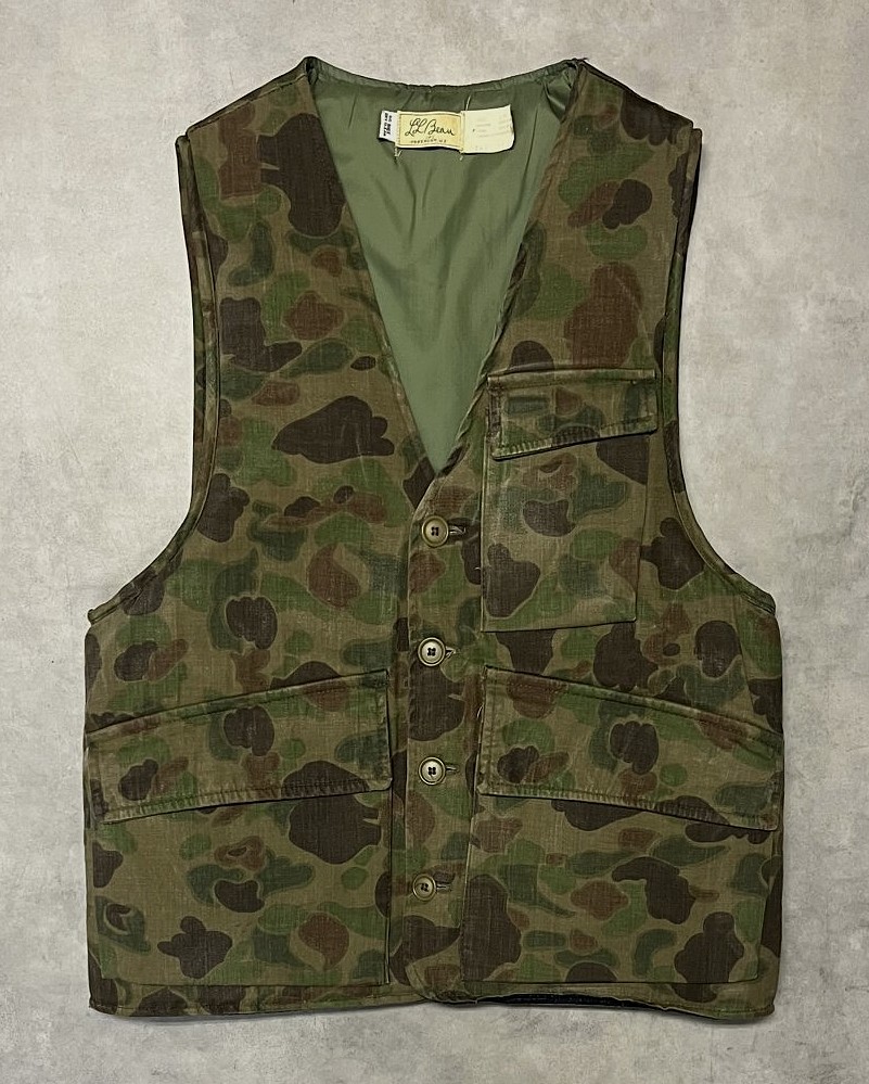 60'S LL Bean 筆記体タグ 中綿入り ハンティングベスト カモ (VINTAGE)「No Sleeve」入荷しました。