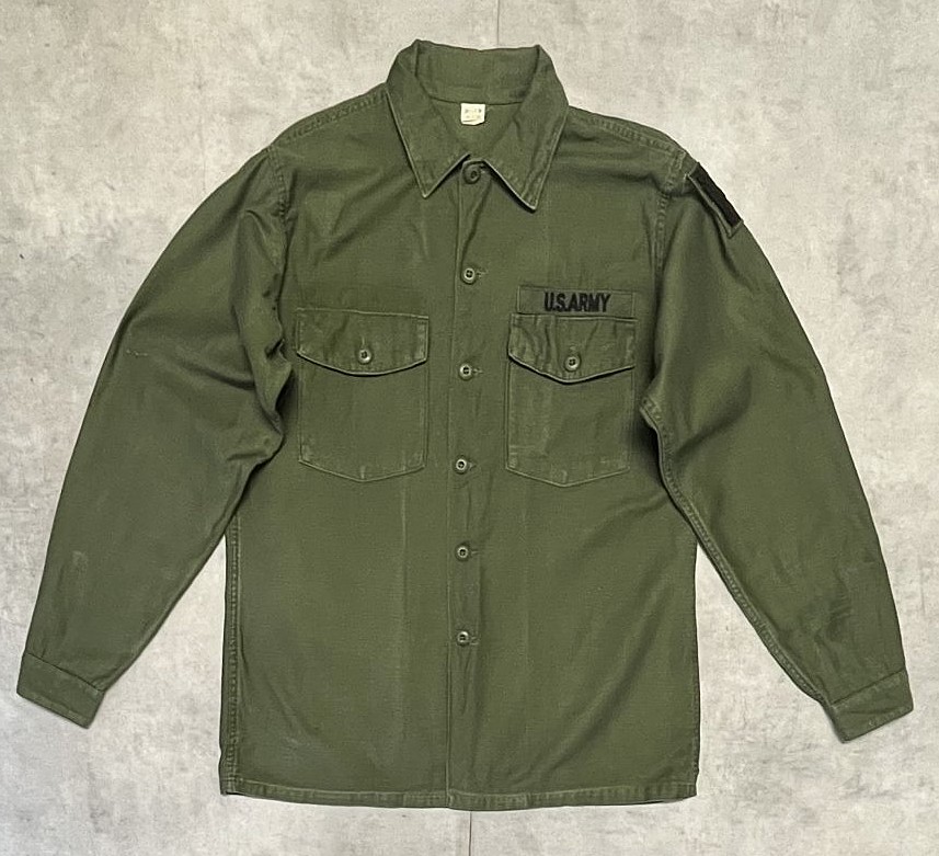 60'S アメリカ軍 US ARMY OG107 コットンサテン ユーティリティシャツ (VINTAGE)「L/S Shirt」入荷しました。