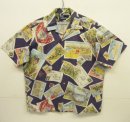 画像: 90'S RALPH LAUREN コットン 半袖 オープンカラーシャツ ネイビー/ポストカード柄 (VINTAGE) 「S/S Shirt」入荷しました。