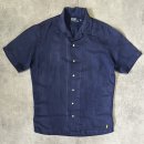 画像: 90'S RALPH LAUREN シルク/リネン 裾ロゴ 半袖 オープンカラーシャツ ネイビー (VINTAGE) 「S/S Shirt」入荷しました。