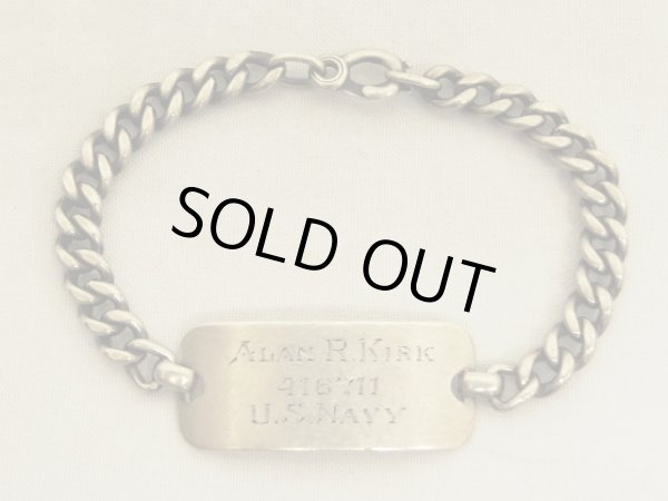 画像1: アメリカ軍 US NAVY IDプレート チェーンブレスレット シルバー (VINTAGE)