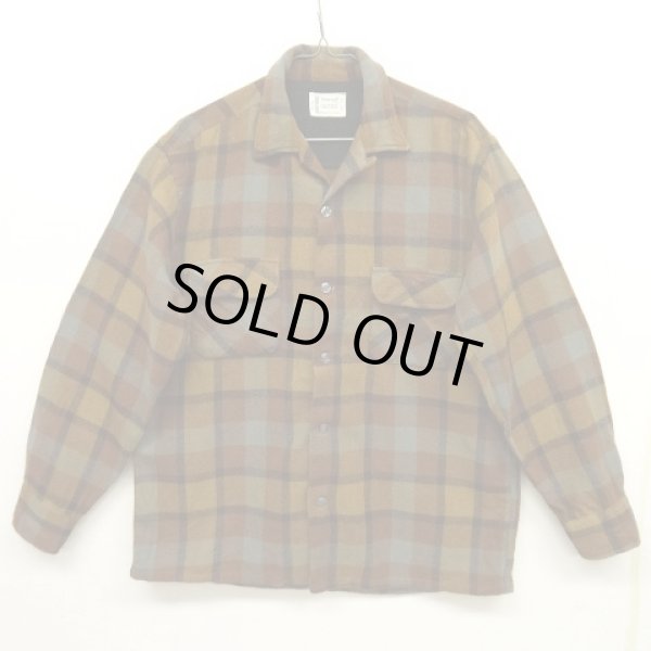 画像1: 70'S TOWNCRAFT ウール オープンカラーシャツ チェック柄 (VINTAGE)