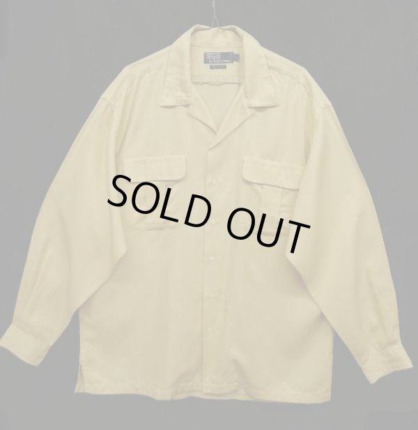 画像1: 90'S RALPH LAUREN レーヨン100% オープンカラーシャツ BEIGE (VINTAGE)