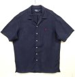 画像1: 90'S RALPH LAUREN ヘリンボーン シルク/リネン 半袖 オープンカラーシャツ ネイビー (VINTAGE)