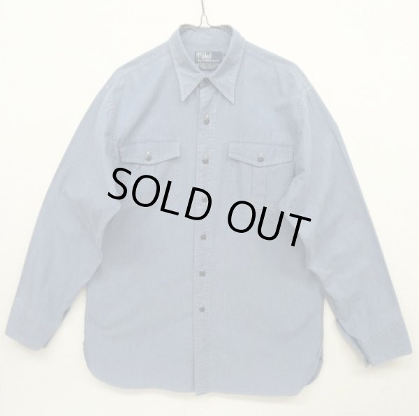 画像1: 90'S RALPH LAUREN "TOBIAS WORKSHIRT" シャンブレー マチ付き 長袖 ワークシャツ ブルー (VINTAGE)