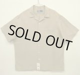 画像: 90'S RALPH LAUREN 裾ロゴ入り シルク/リネン 半袖 オープンカラーシャツ タン (DEADSTOCK)