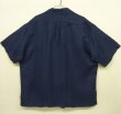 画像3: 90'S RALPH LAUREN 裾ロゴ入り シルク/リネン 半袖 オープンカラーシャツ ネイビー (VINTAGE)