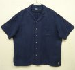 画像1: 90'S RALPH LAUREN 裾ロゴ入り シルク/リネン 半袖 オープンカラーシャツ ネイビー (VINTAGE)