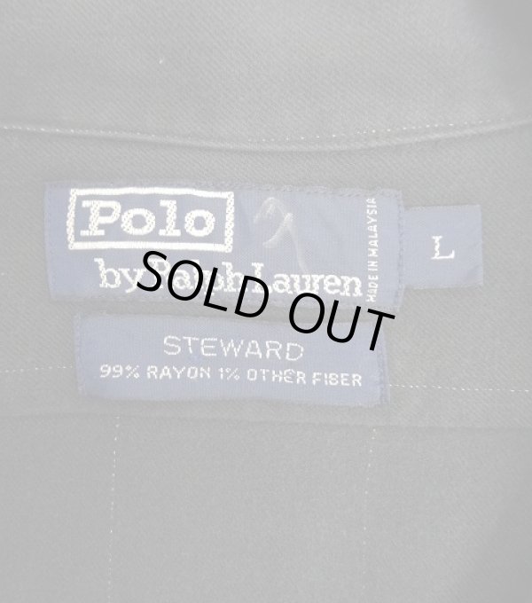 画像2: 90'S RALPH LAUREN "STEWARD" レーヨン 長袖 オープンカラーシャツ ブラック/チョークストライプ (VINTAGE)