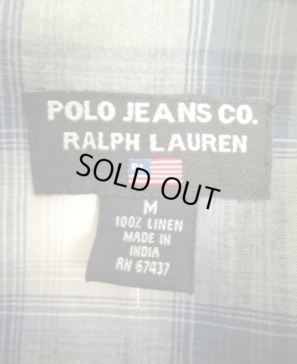 画像2: 00'S RALPH LAUREN "POLO JEANS" リネン オープンカラーシャツ オンブレチェック (DEADSTOCK)