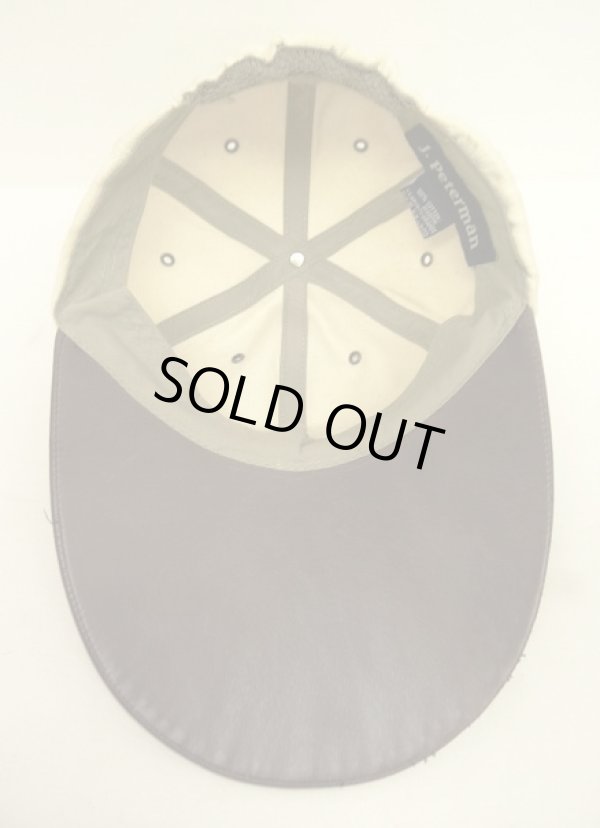 画像5: 90'S J.PETERMAN キャンバス/レザー ロングビルキャップ オフホワイト/ブラウン (DEADSTOCK)