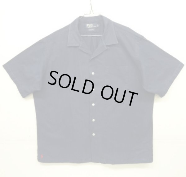 画像1: 90'S RALPH LAUREN "CALDWELL"  裾ロゴ コットン 半袖 オープンカラーシャツ ネイビー (VINTAGE)