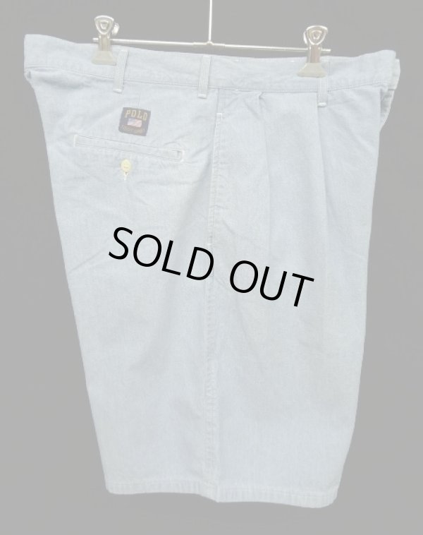 画像4: 90'S RALPH LAUREN ツープリーツ シャンブレーショーツ ブルー USA製 (VINTAGE)