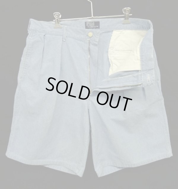 画像3: 90'S RALPH LAUREN ツープリーツ シャンブレーショーツ ブルー USA製 (VINTAGE)