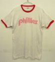 画像1: 70'S CHAMPION "PHILLIES" バータグ 染み込みプリント リンガーTシャツ ホワイト USA製 (VINTAGE)