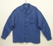 画像1: 90'S RALPH LAUREN シルク/リネン 裾ロゴ刺繍 長袖 オープンカラーシャツ ブルー (VINTAGE)