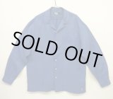 画像: 90'S RALPH LAUREN シルク/リネン 裾ロゴ刺繍 長袖 オープンカラーシャツ ブルー (VINTAGE)