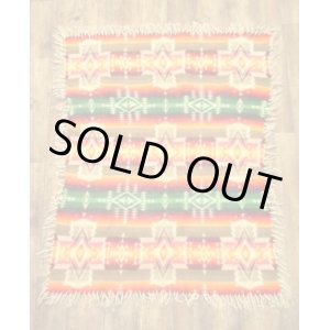 画像: PENDLETON "BEAVER STATE" フリンジ付き ウールラグ ネイティブ柄 140cm x 120cm USA製 (USED)