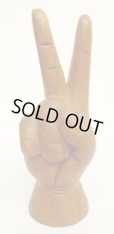 画像: ウッド ピースサイン ハンドサイン オーナメント オブジェ M (ANTIQUE)