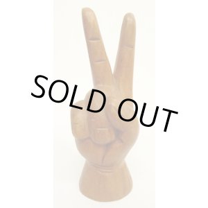 画像: ウッド ピースサイン ハンドサイン オーナメント オブジェ M (ANTIQUE)