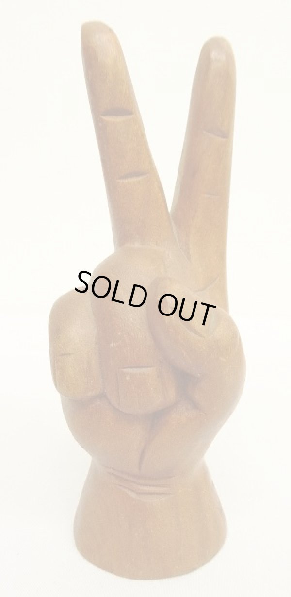 画像1: ウッド ピースサイン ハンドサイン オーナメント オブジェ M (ANTIQUE)