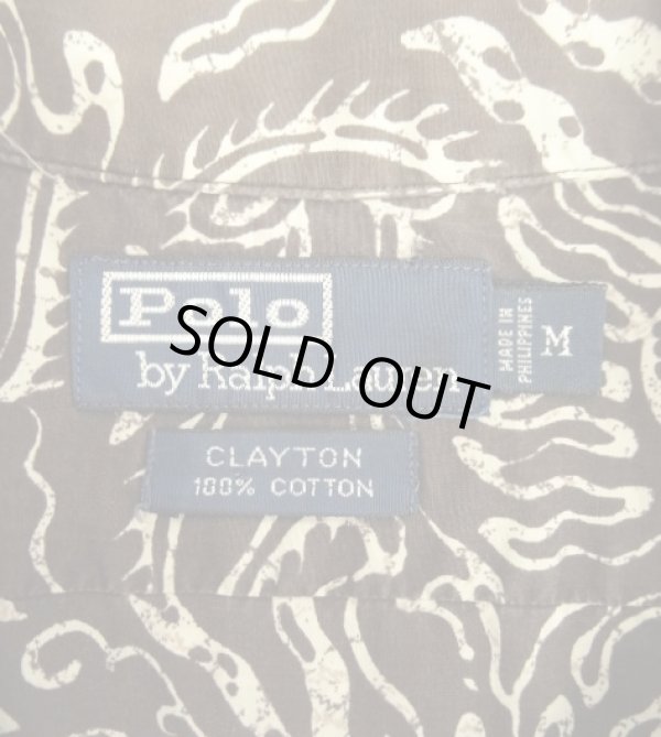 画像2: 90'S RALPH LAUREN "CLAYTON" コットン 半袖 オープンカラーシャツ ブラックベース/ドラゴン柄 (VINTAGE)