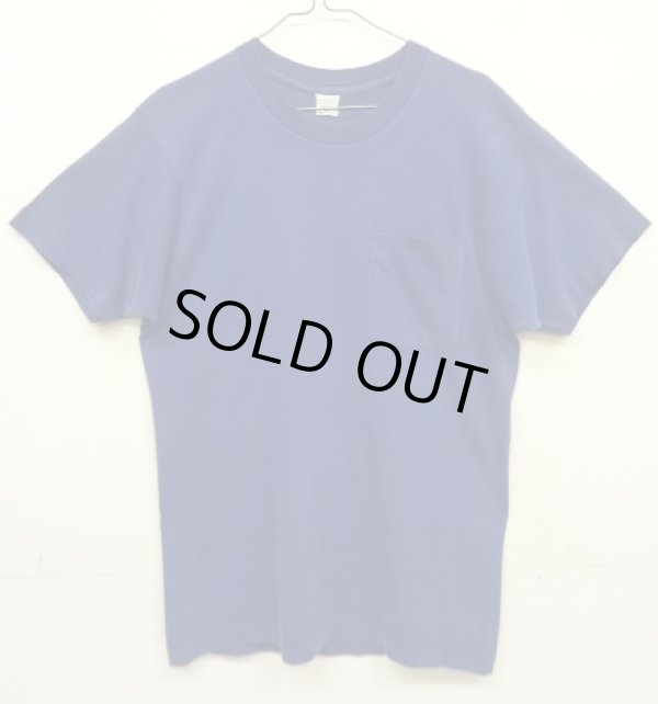 画像1: 70'S BVD コットン100% シングルステッチ 耳付きポケット 半袖 Tシャツ フェードネイビー USA製 (VINTAGE)