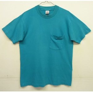 画像: 90'S FRUIT OF THE LOOM シングルステッチ 耳付きポケット 半袖 Tシャツ ターコイズ USA製 (VINTAGE)