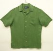 画像1: 90'S RALPH LAUREN "CALDWELL"  裾ロゴ シルクリネン 半袖 オープンカラーシャツ グリーン (VINTAGE)