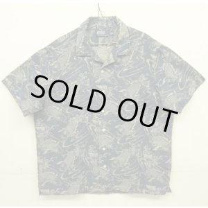 画像: 90'S RALPH LAUREN リネン/コットン 半袖 オープンカラーシャツ インディゴ/鯉柄 (VINTAGE)