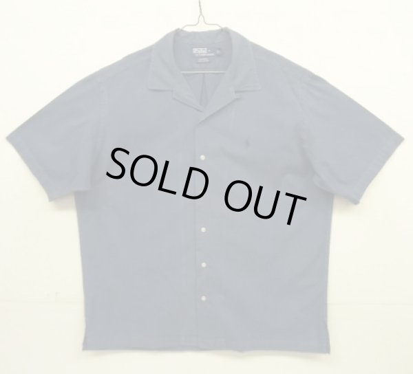 画像1: 90'S RALPH LAUREN "CALDWELL" コットン 同色ロゴ 半袖 オープンカラーシャツ ネイビー (VINTAGE)