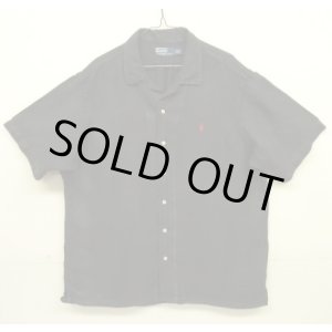 画像: 90'S RALPH LAUREN ヘリンボーンツイル 半袖 オープンカラーシャツ ブラック (VINTAGE)