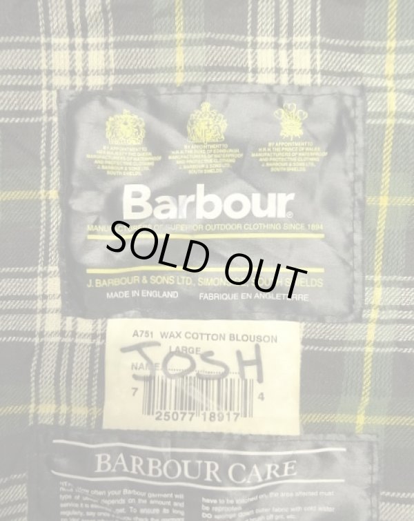 画像2: 90'S BARBOUR 3クレスト 旧タグ "WAX COTTON BLOUSON" 襟レザー ショート丈 オイルドジャケット オリーブ イングランド製 (VINTAGE)