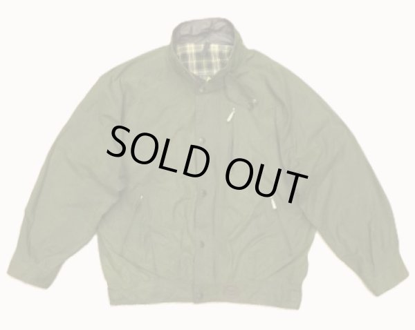 画像1: 90'S BARBOUR 3クレスト 旧タグ "WAX COTTON BLOUSON" 襟レザー ショート丈 オイルドジャケット オリーブ イングランド製 (VINTAGE)