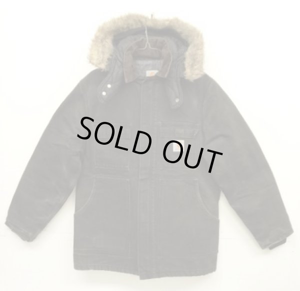 画像1: 80'S CARHARTT "TRADITIONAL COAT" フード付き 裏地ブランケット ダックジャケット ブラック USA製 (VINTAGE)
