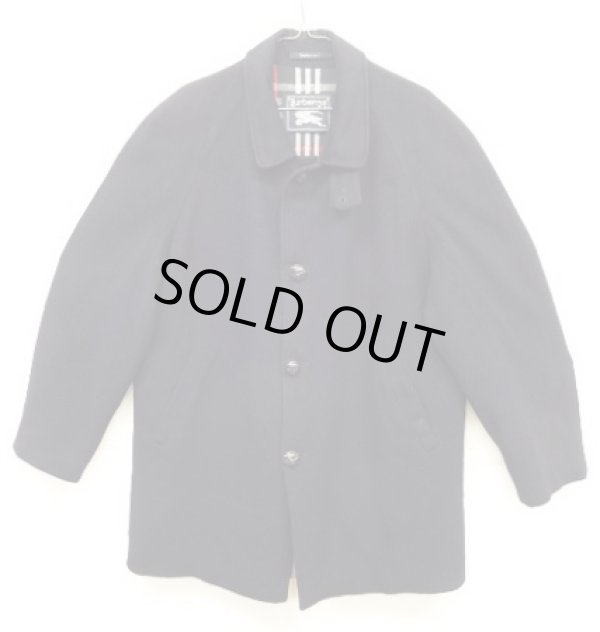 画像1: 90'S BURBERRYS チンスト付き ウール ラグランスリーブ ハーフコート ネイビー スペイン製 (VINTAGE)