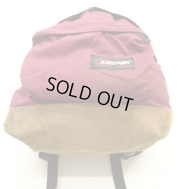 画像4: 80'S EASTPAK 旧タグ ボトムレザー ナイロン バックパック バーガンディ USA製 (VINTAGE)