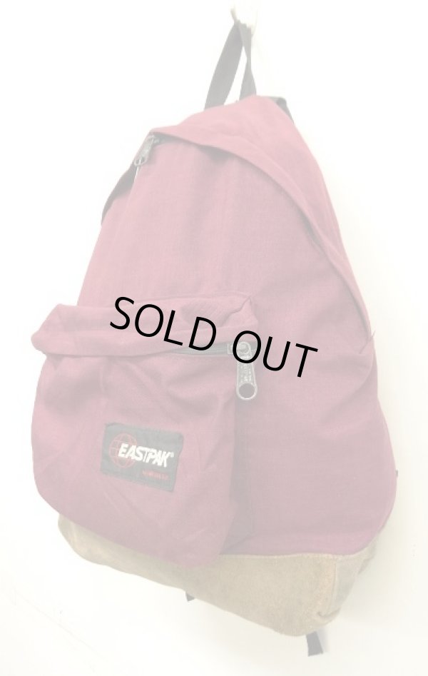 画像3: 80'S EASTPAK 旧タグ ボトムレザー ナイロン バックパック バーガンディ USA製 (VINTAGE)